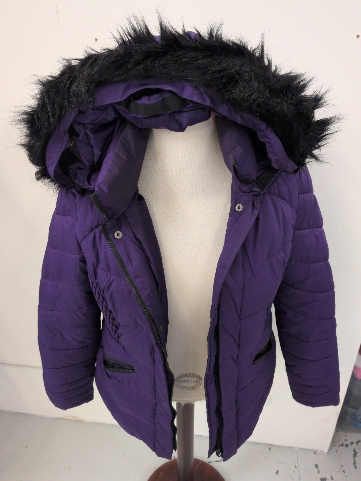 Tu 14 Purple With Black Faux Fur Puffer Coat