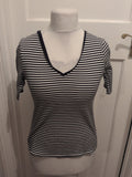 Ladies Marks And Spencer Size 12 Striped Short Sleeve T-shirt Black And White