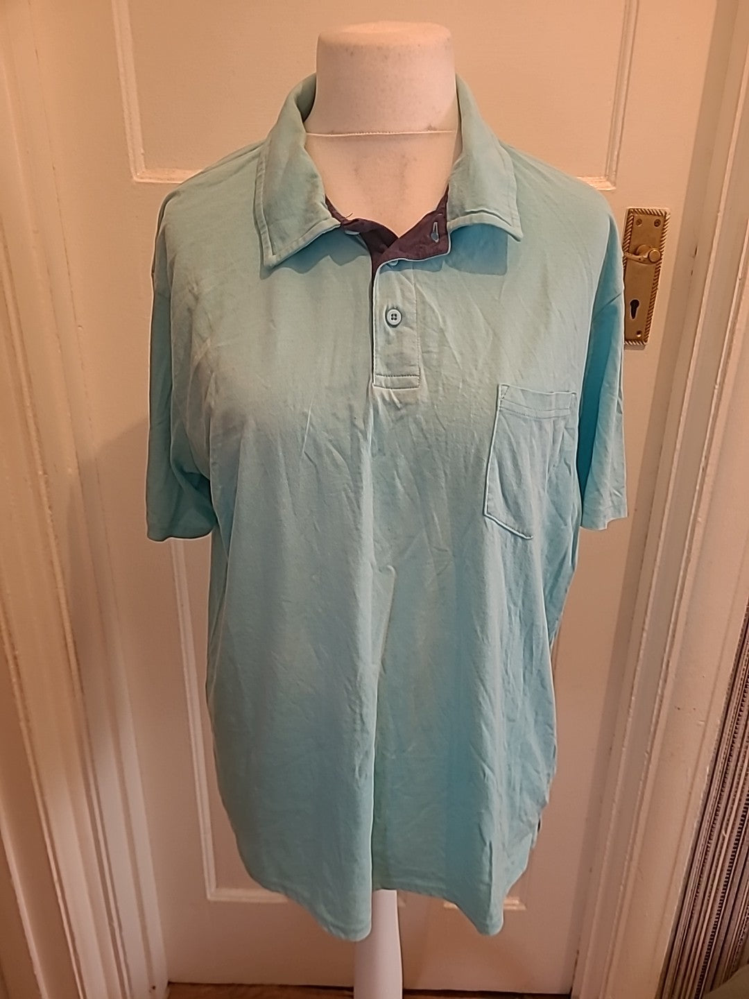 Mens Atlas Size Large Aqua Short Sleeved Polo