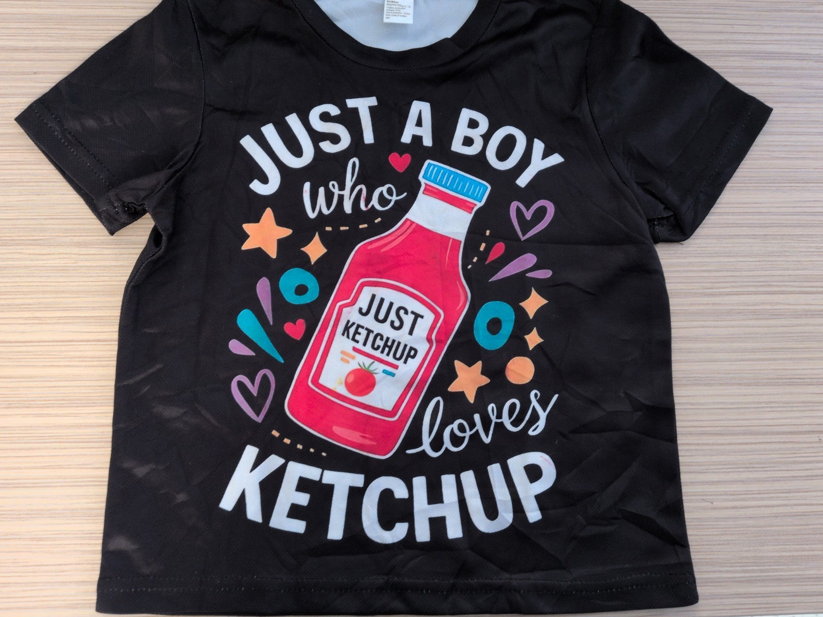 110cm Black Short Sleeve T-shirt Ketchup Couple Small Marks