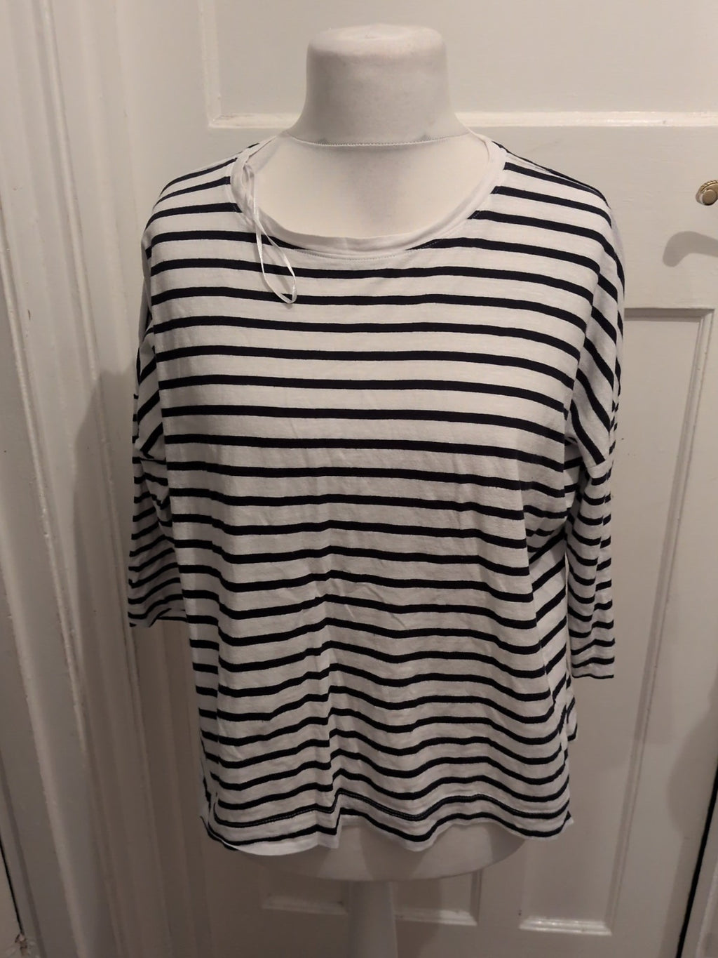 Papaya XL White With Navy Stripes Long Sleeve T-shirt