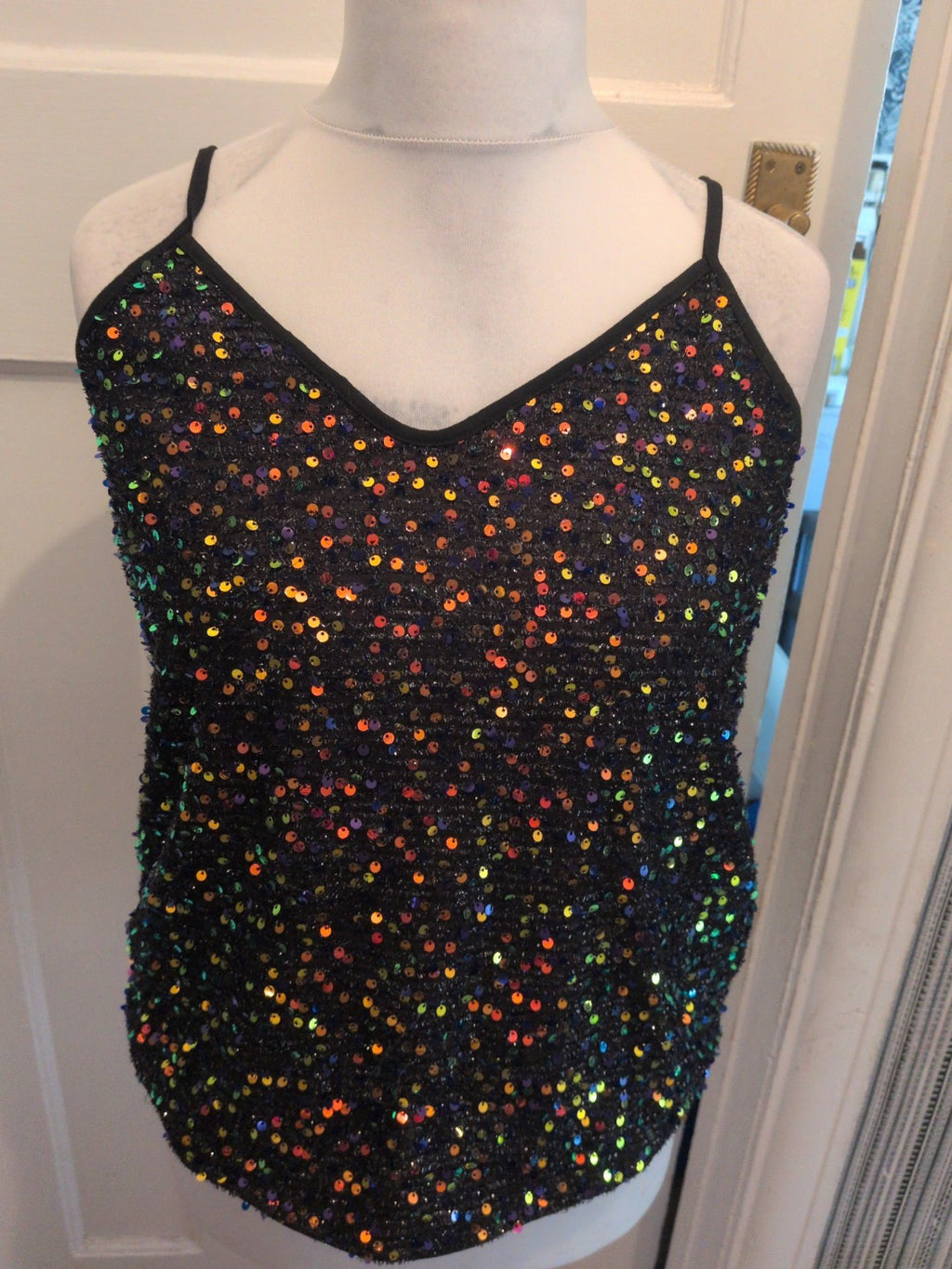 Shein Medium Black Reflective Sequins Sleeveless Cami