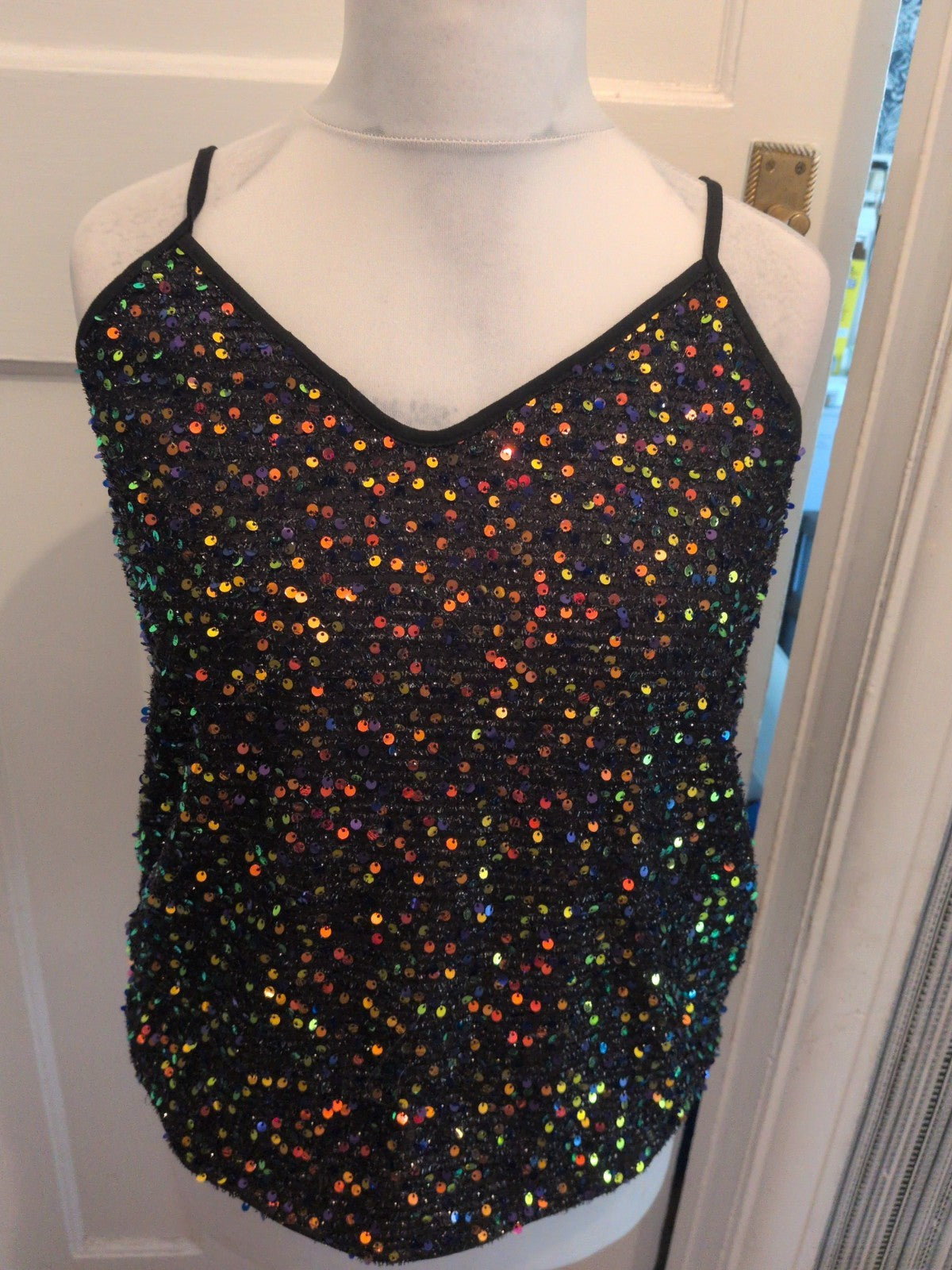 Shein Medium Black Reflective Sequins Sleeveless Cami