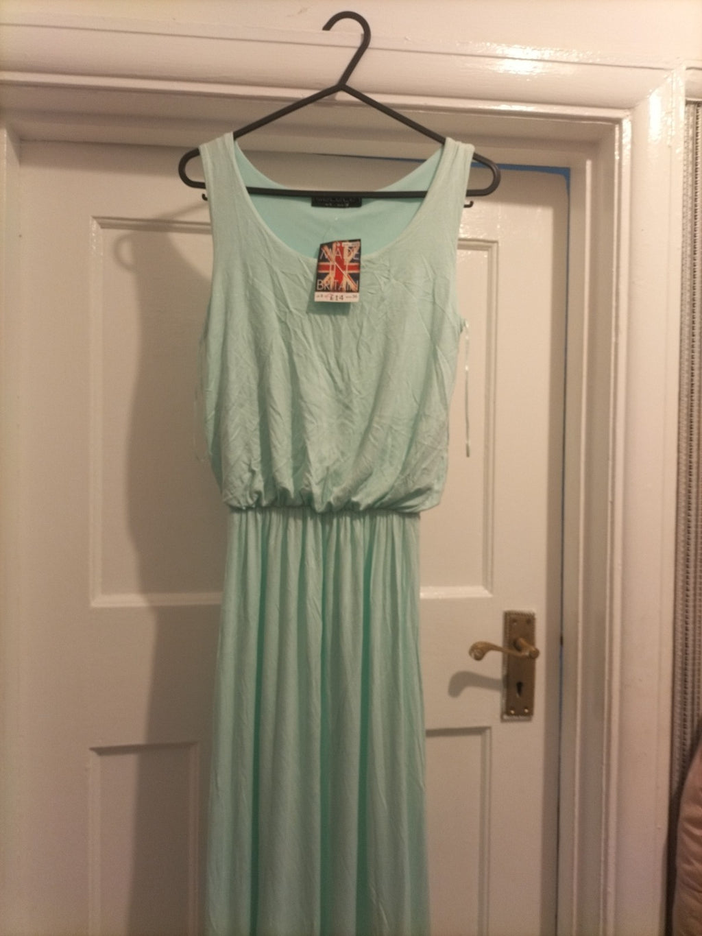 Brand New Ladies Select Size 8 Mint Green Plain Blouson Jersey Maxi Dress