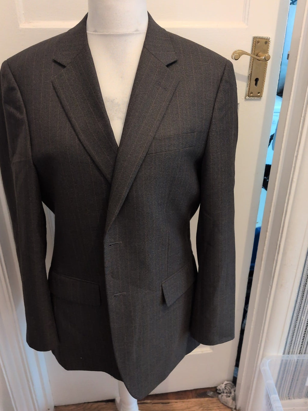 Reid And Taylor 40r Dark Green Pinstripe Suit Jacket