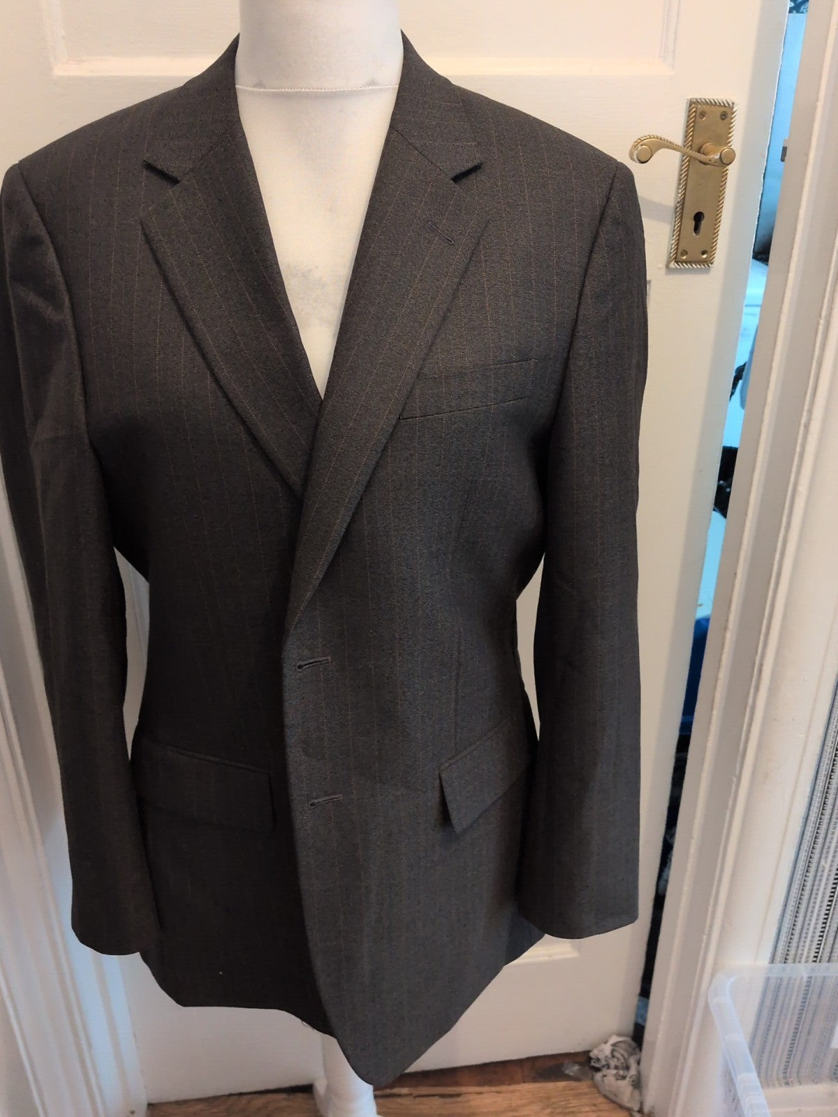 Reid And Taylor 40r Dark Green Pinstripe Suit Jacket