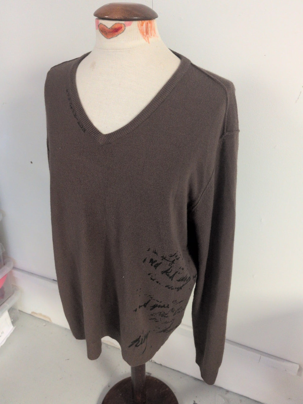 River Island XL Dark Khaki And Black V Neck Jumper Pullover
