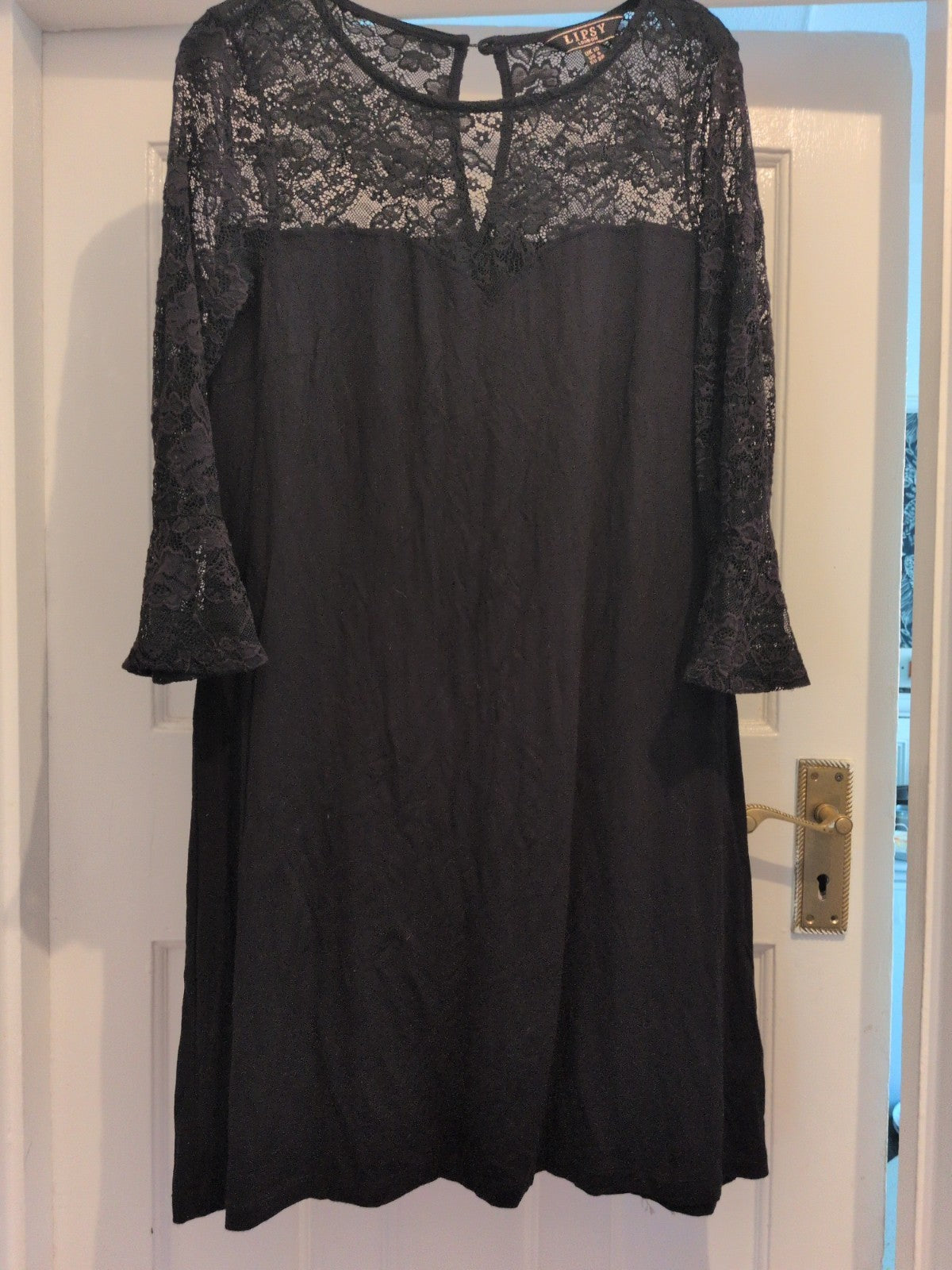 Lipsy London 10 Black Lacey Long Sleeve Dress