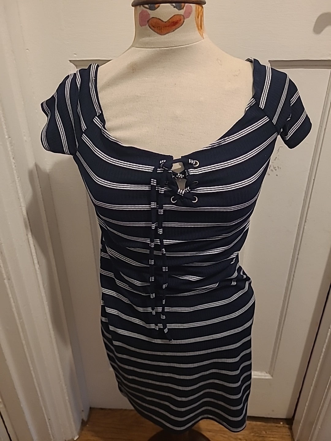 Ladies Brave Soul Size Small Navy White Striped Short Sleeved Dress