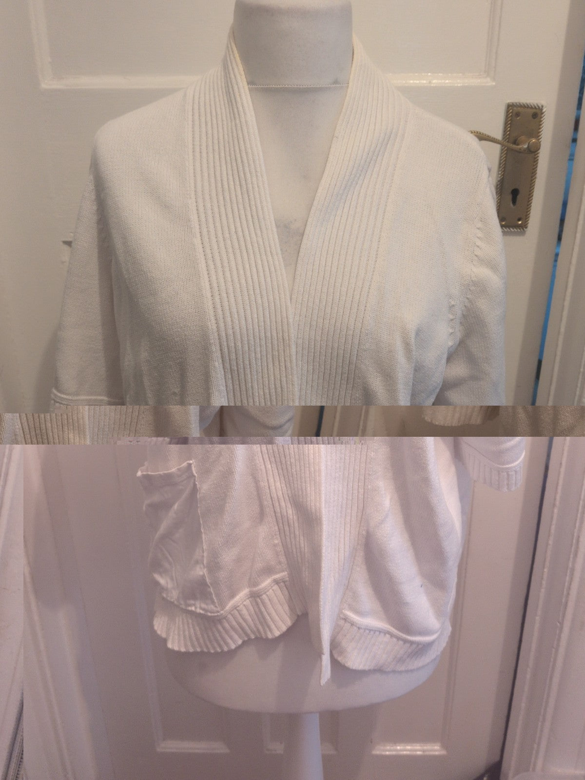 Profile Medium White Ribbed Short Sleeve Open Blouse