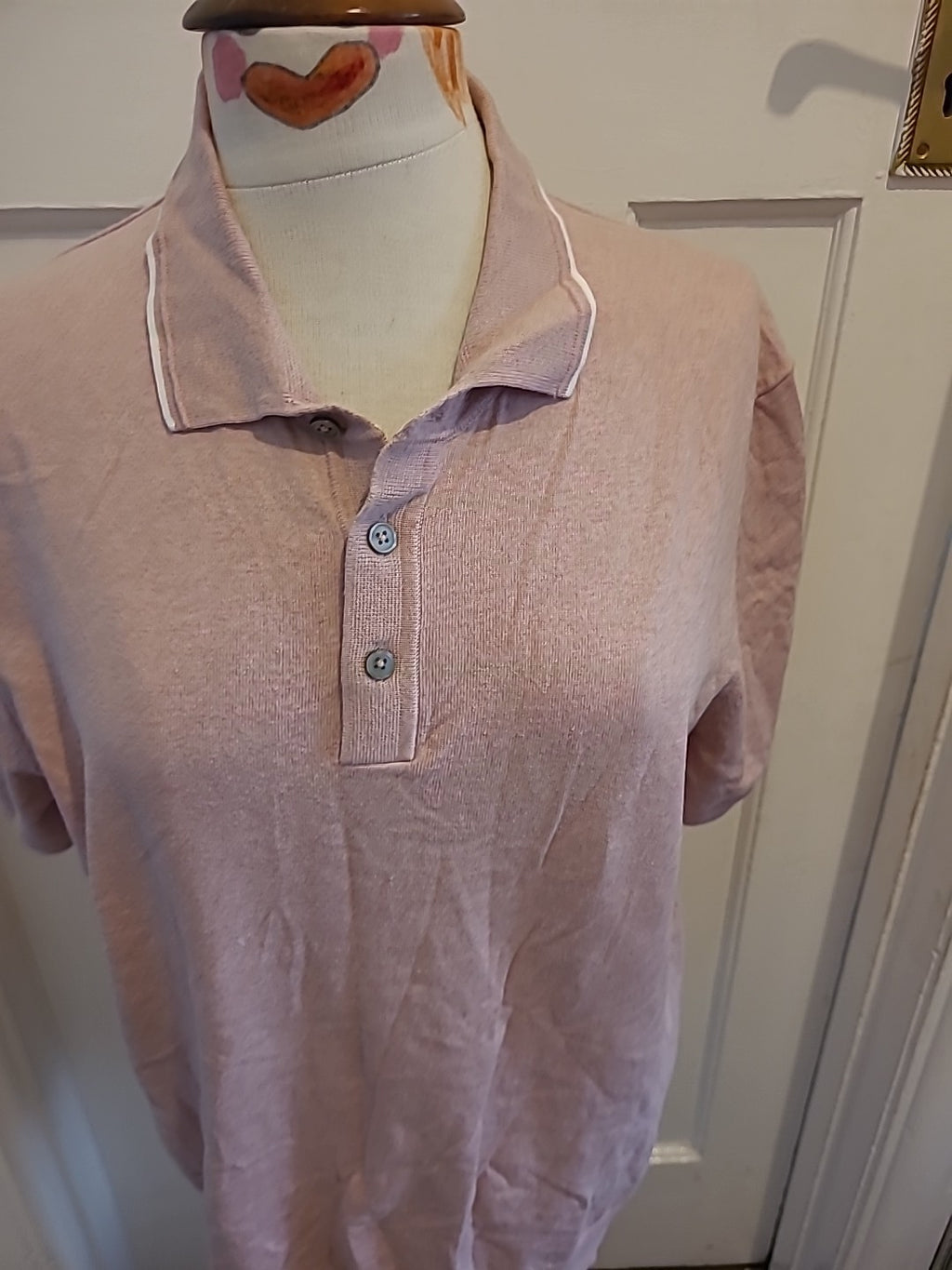 Mens M+S Size M Pale Pink Cotton Rich Short Sleeved Polo Shirt