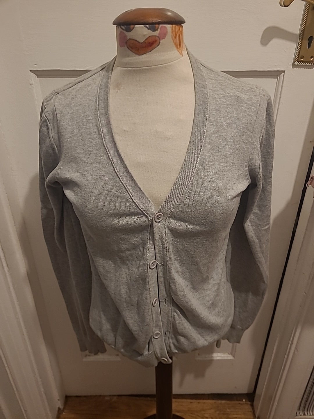 Ladies New Look Size Small Grey Ribbed Long Sleeved Cardigan