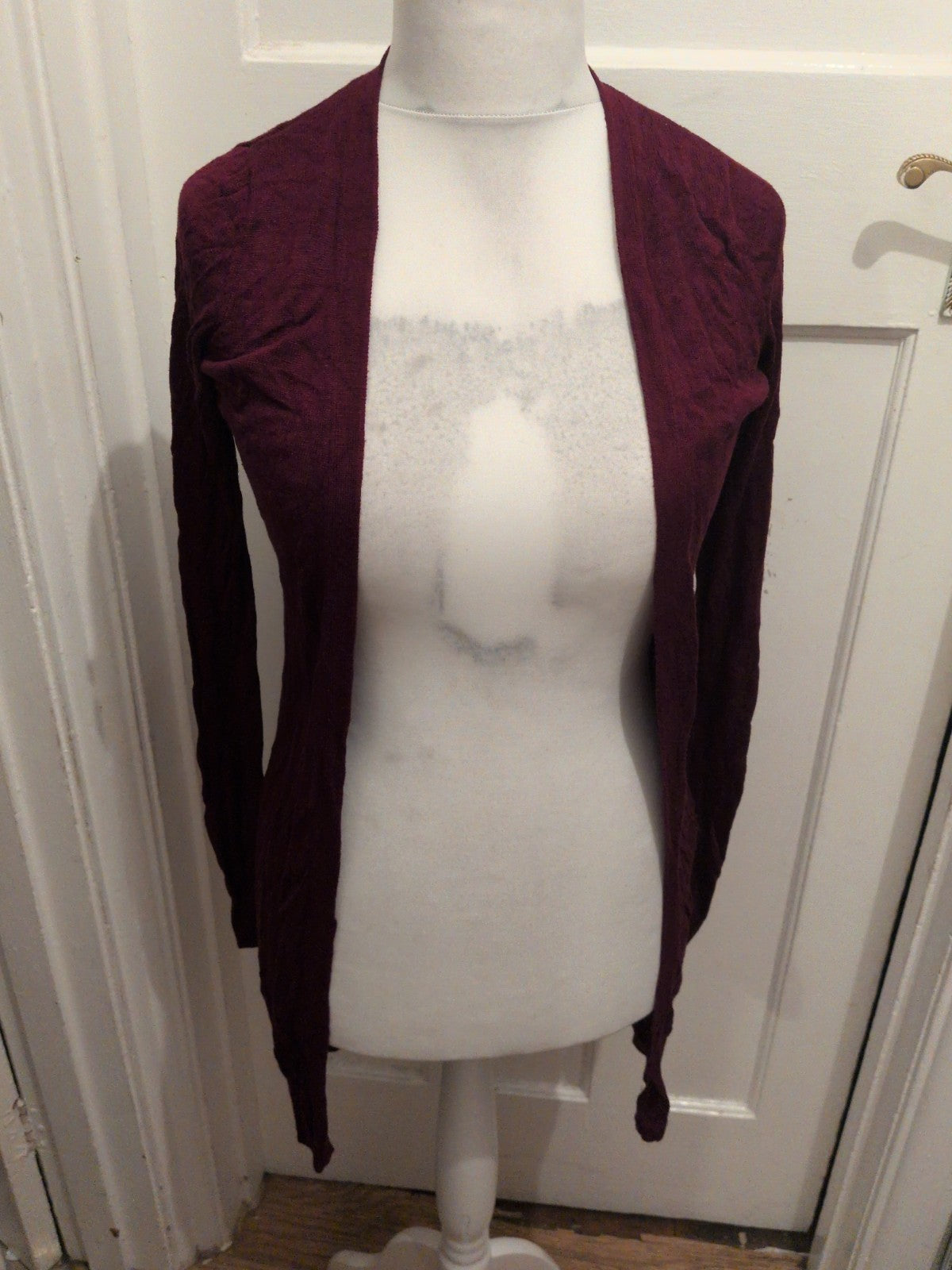 Oasis XS Burgundy Long Sleeve Cardigan Open