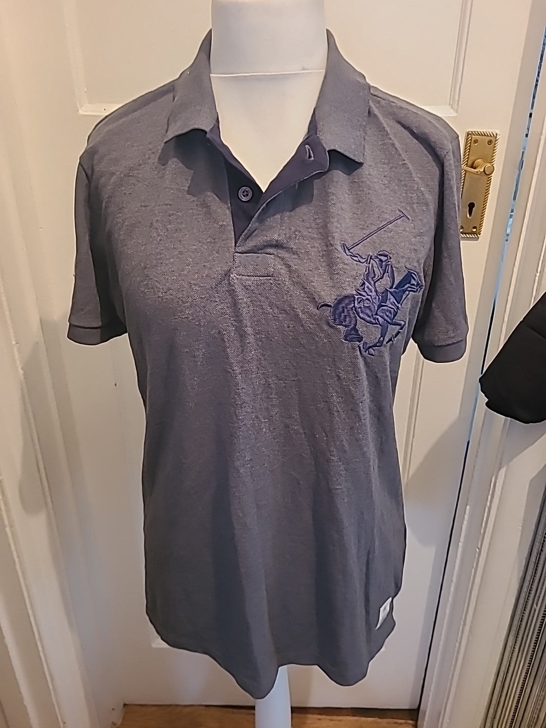 Mens Beverly Hill Size L Grey Short Sleeved Polo