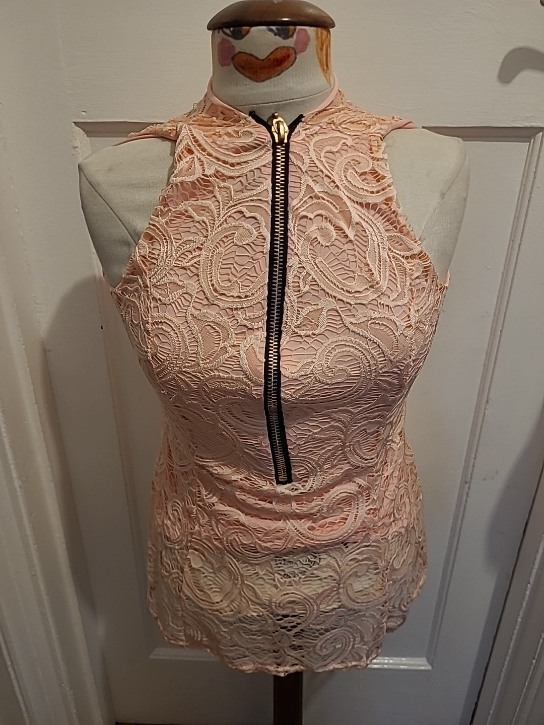 Ladies Izabel Size 10/12 Pink Lace Front Zip Top
