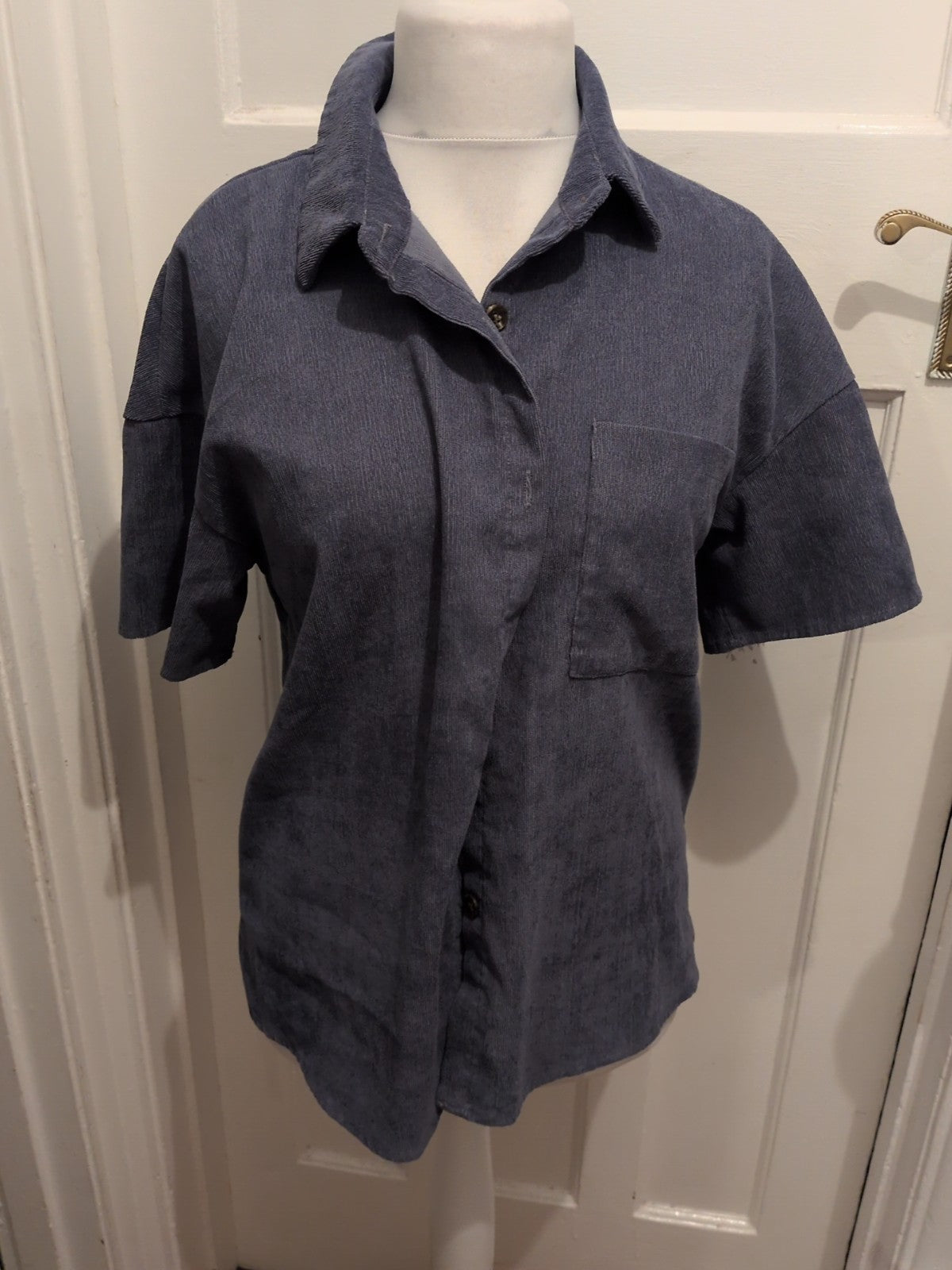 Shein Large Blue Short Sleeve Collared Buttoned Blouse
