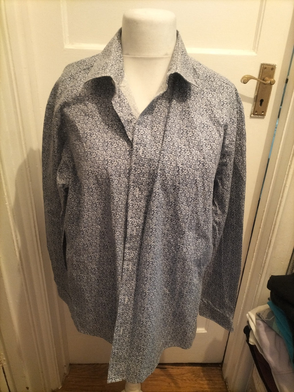 Skopes 2XL Slim Fit Navy And White Long Sleeve Shirt