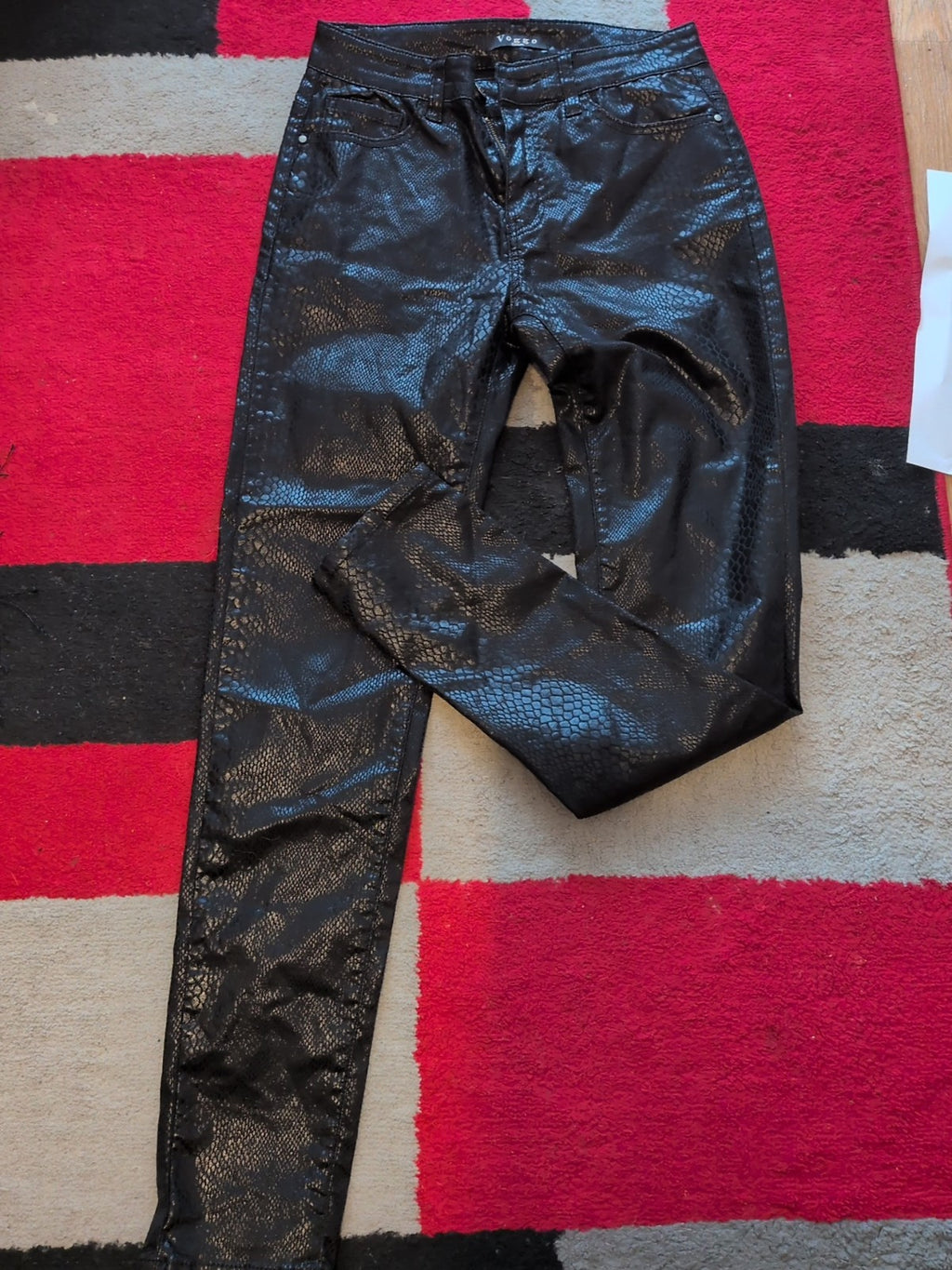 Ladies Voggo Size T38 Black Snakeskin Style Pleather Teousers