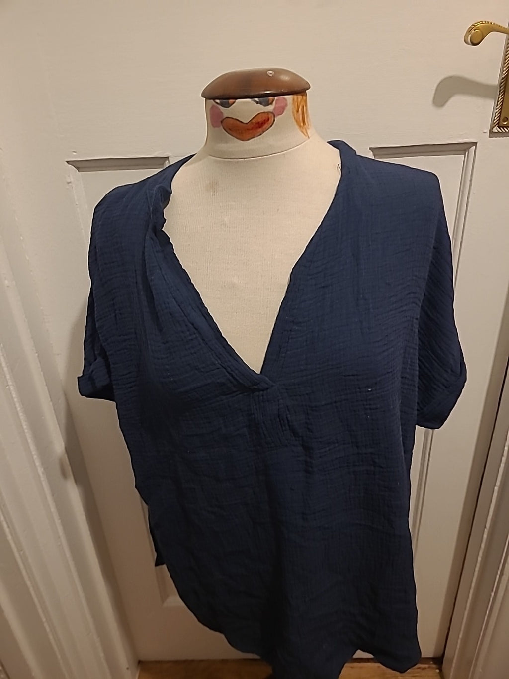 Ladies Size 2XL Navy Short Sleeved Tshirt V Neck