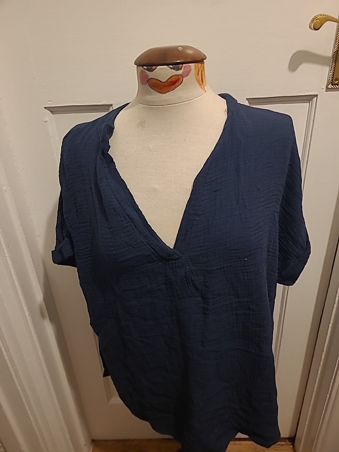 Ladies Size 2XL Navy Short Sleeved Tshirt V Neck