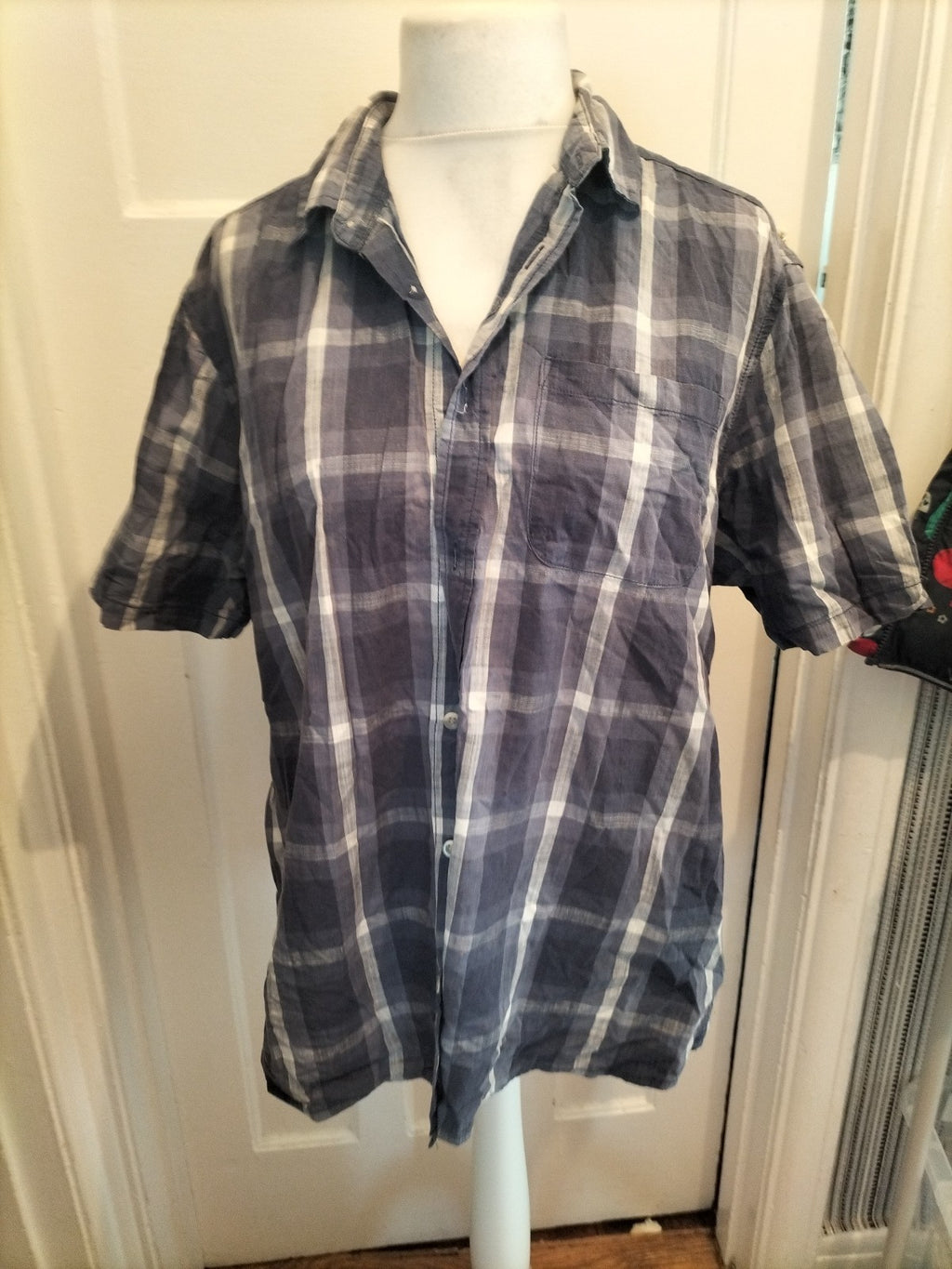 Tu Man Size XL Blue/Grey/Navy Check Short Sleeved Shirt