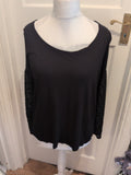 Great Plains London Large Black Long Sleeve Blouse See Through Sleeves