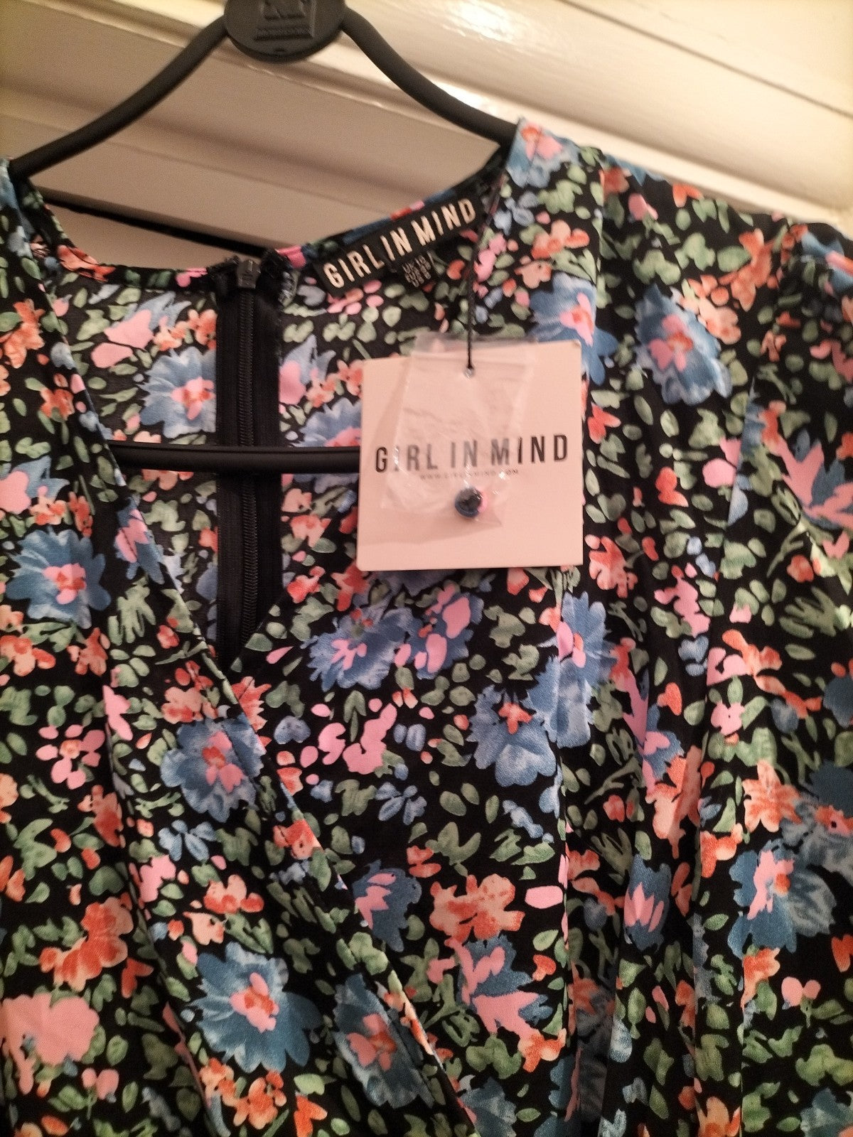 Brand New Girl In Mind Size 10 Black Floral Long Sleeved Dress