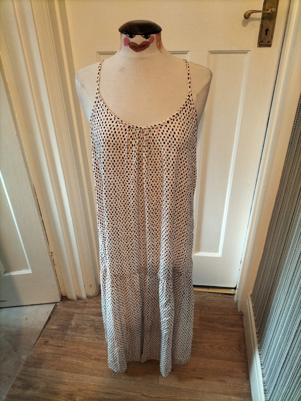 Ladies Size Large Cream With Multi Sleeveless Long Dress