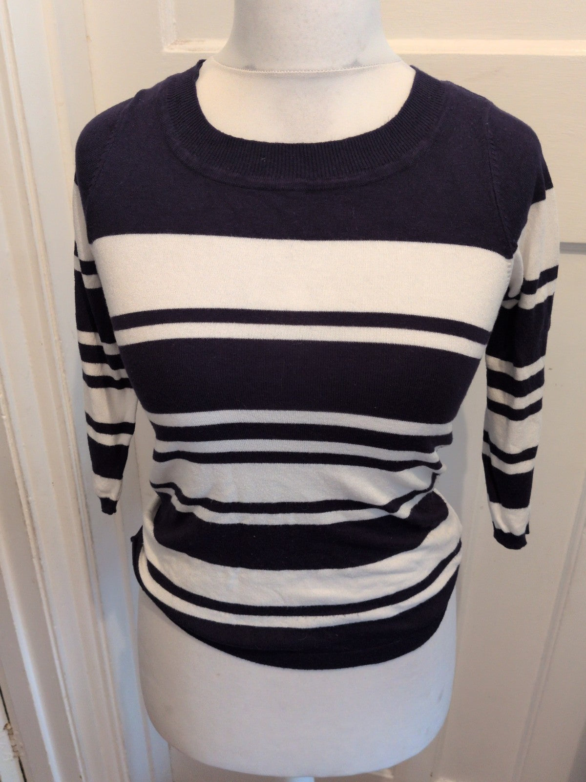 M+S Collection 8 Navy And White Stripe Long Sleeve Jumper