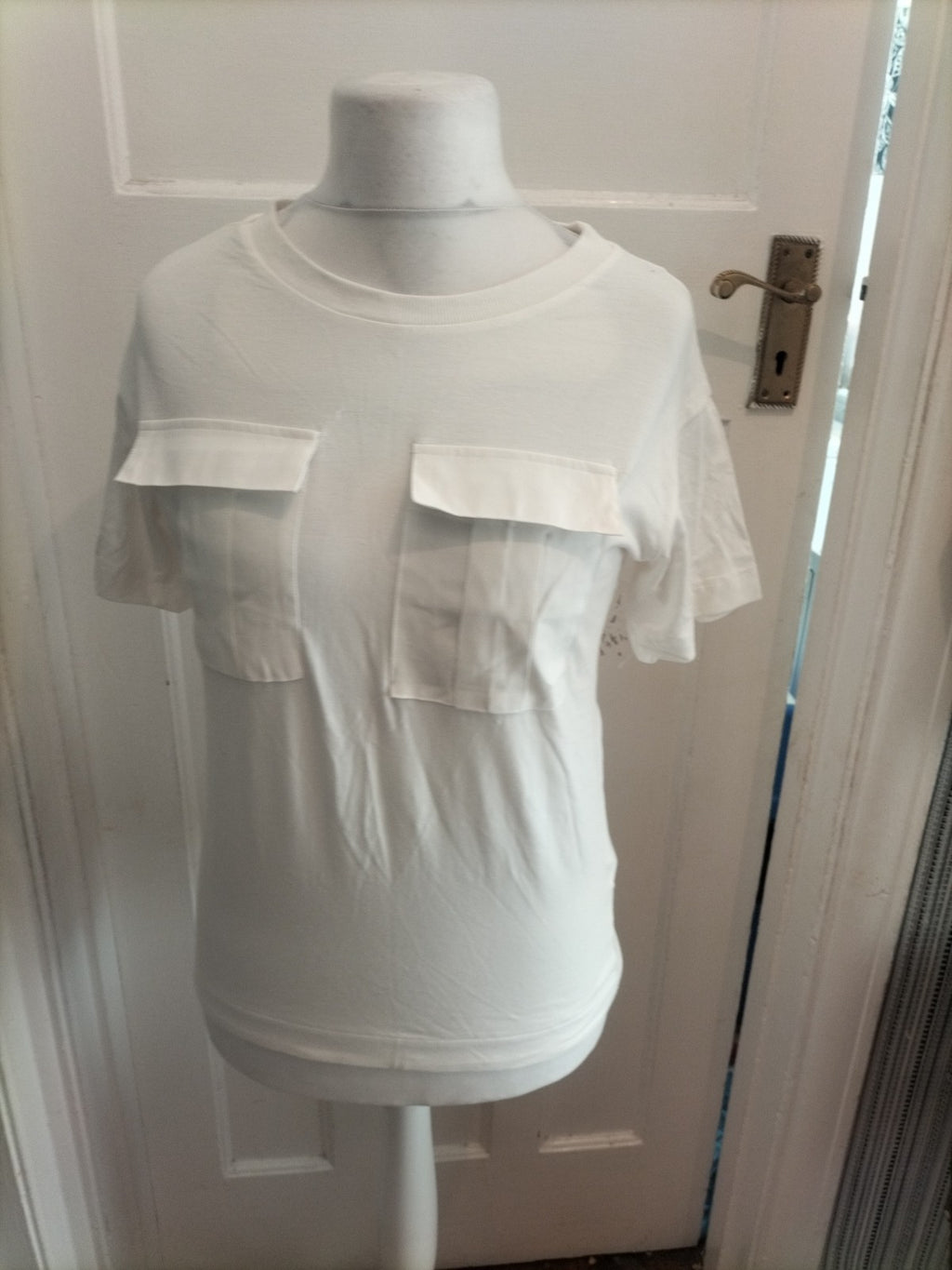 Next 8 White Double Chest Pocket Short Sleeve T-shirt