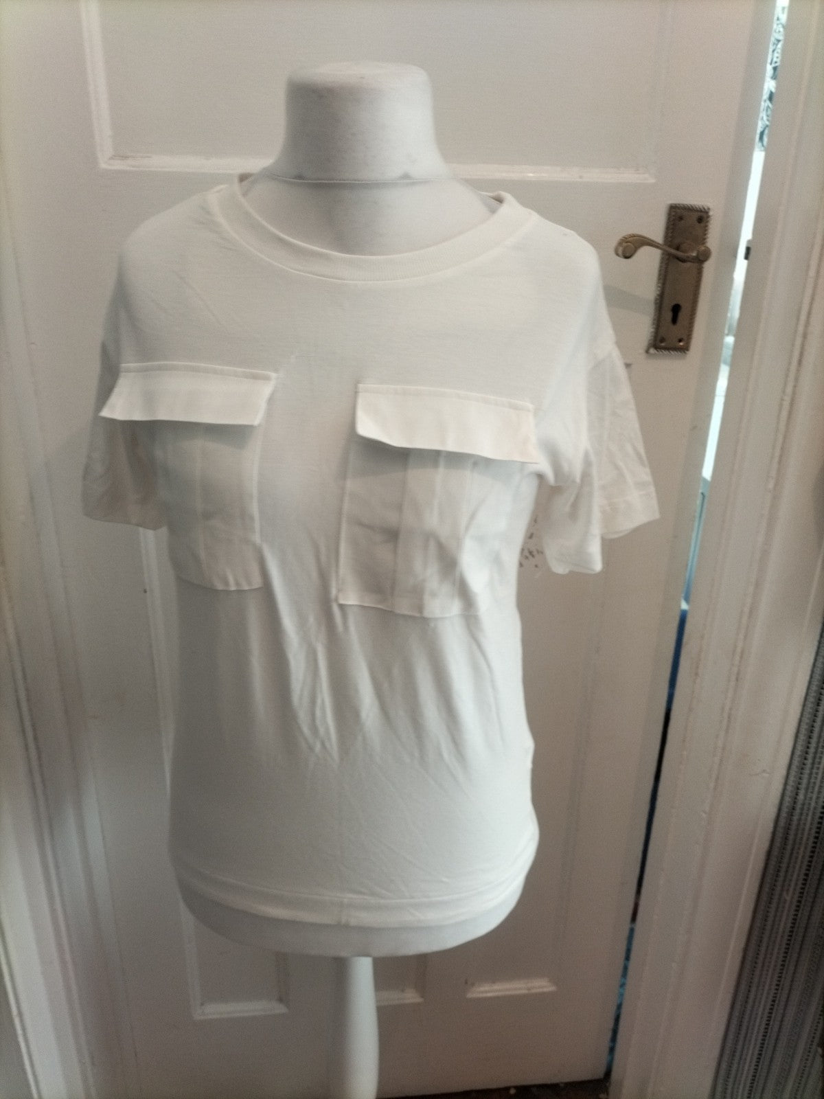 Next 8 White Double Chest Pocket Short Sleeve T-shirt