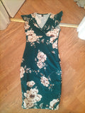Ladies Shein Size Small Green Floral V Neck Short Sleeved Dress
