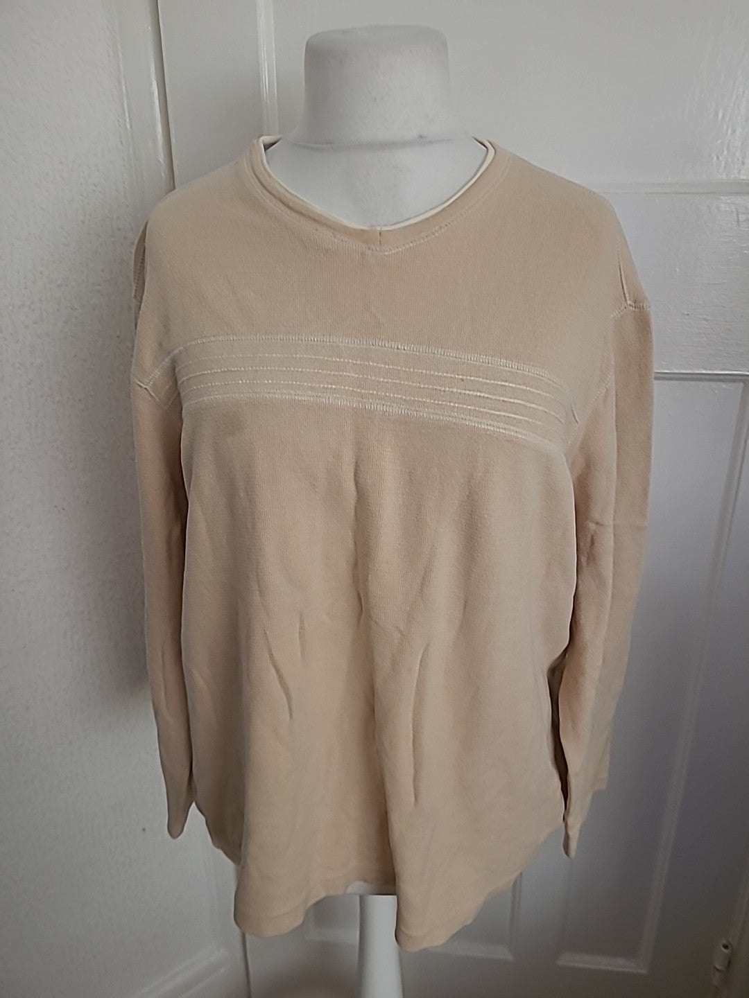 Mens Maine New England Size Large Pale Beige Long Sleeved Pullover Jumper