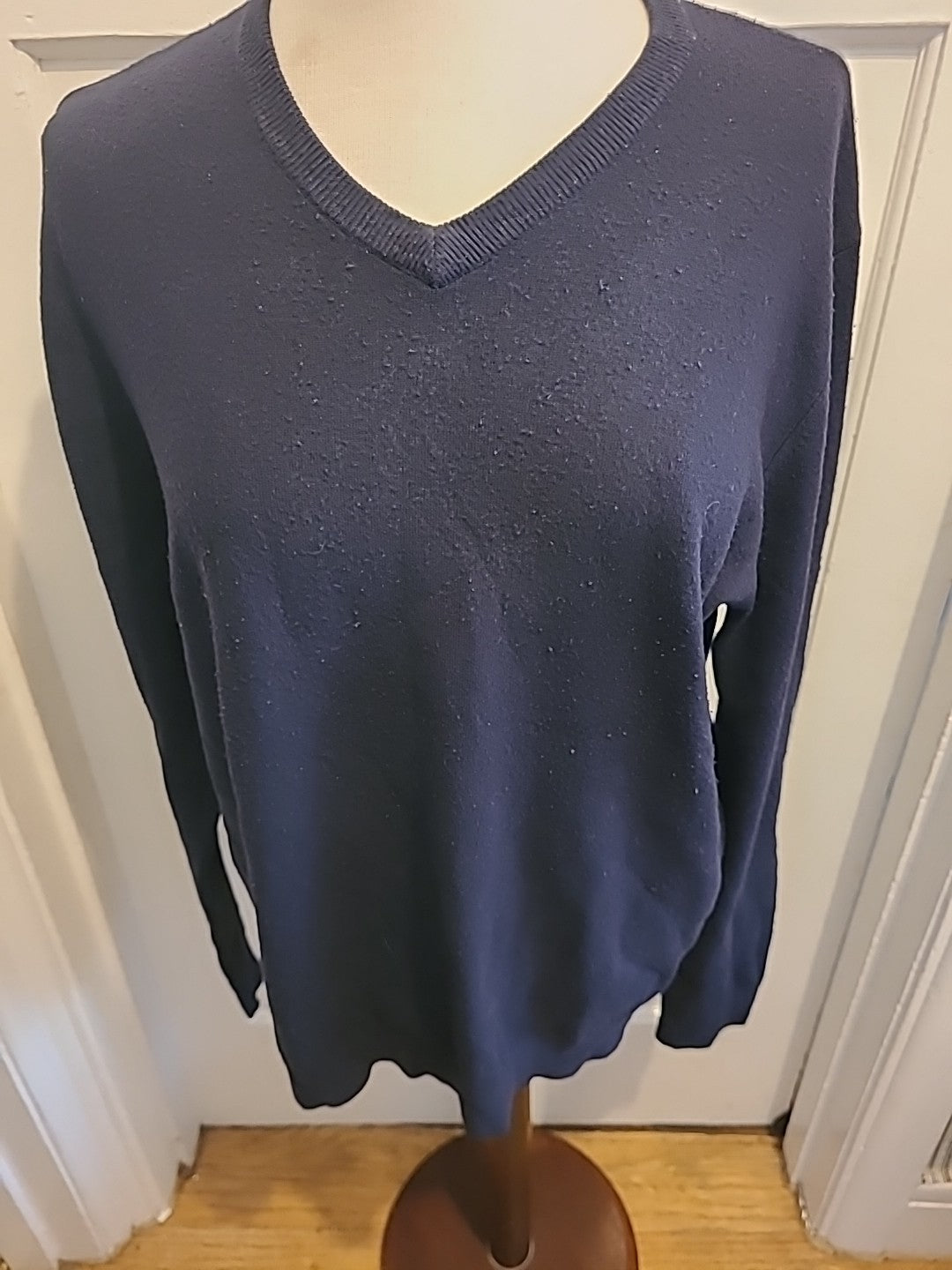 Mens Atlantic Bay Size Large Navy V Neck Pullover Jumper