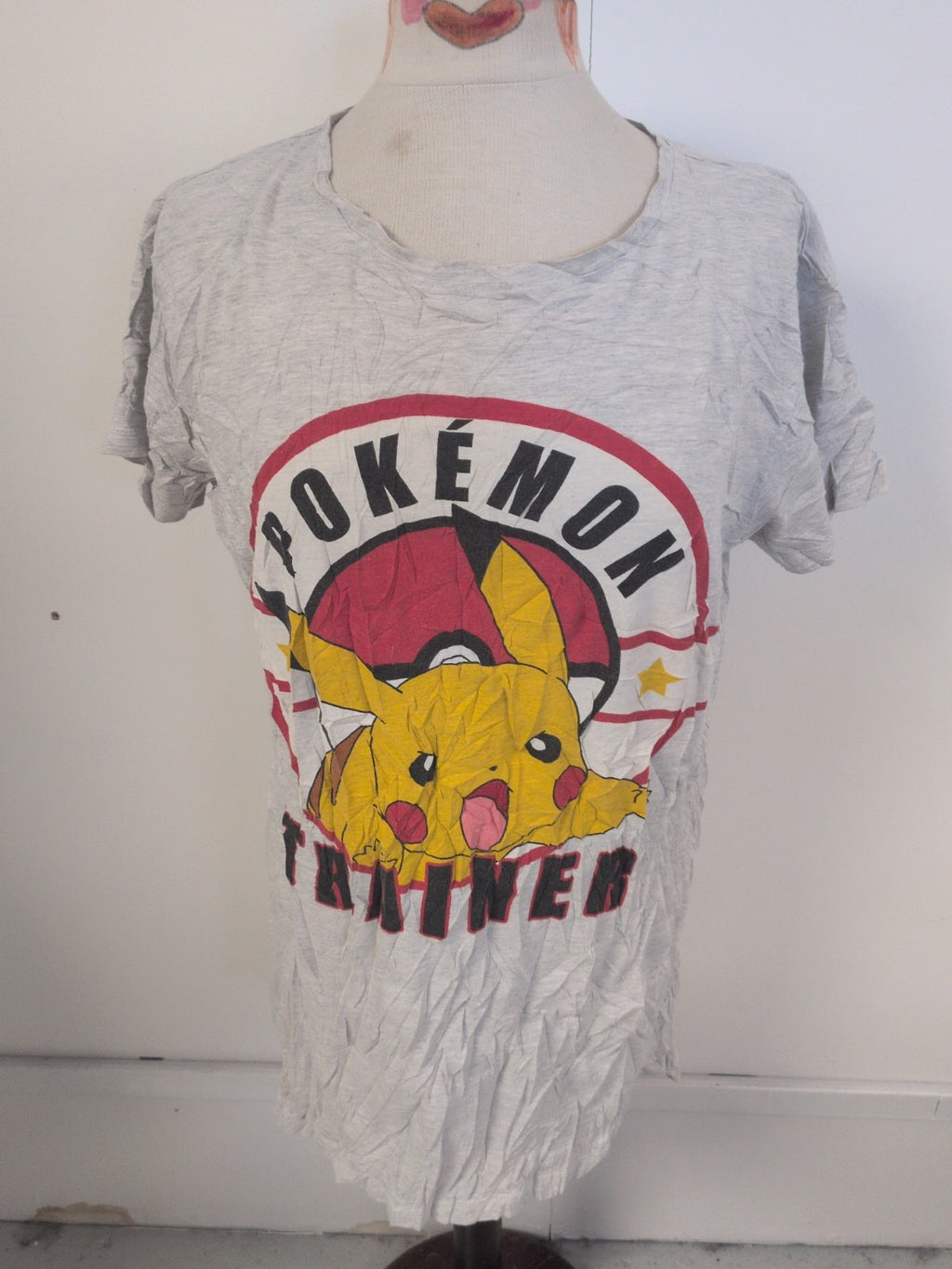Ladies Primark Size Large Grey Pokémon Pyjama Top Short Sleeve