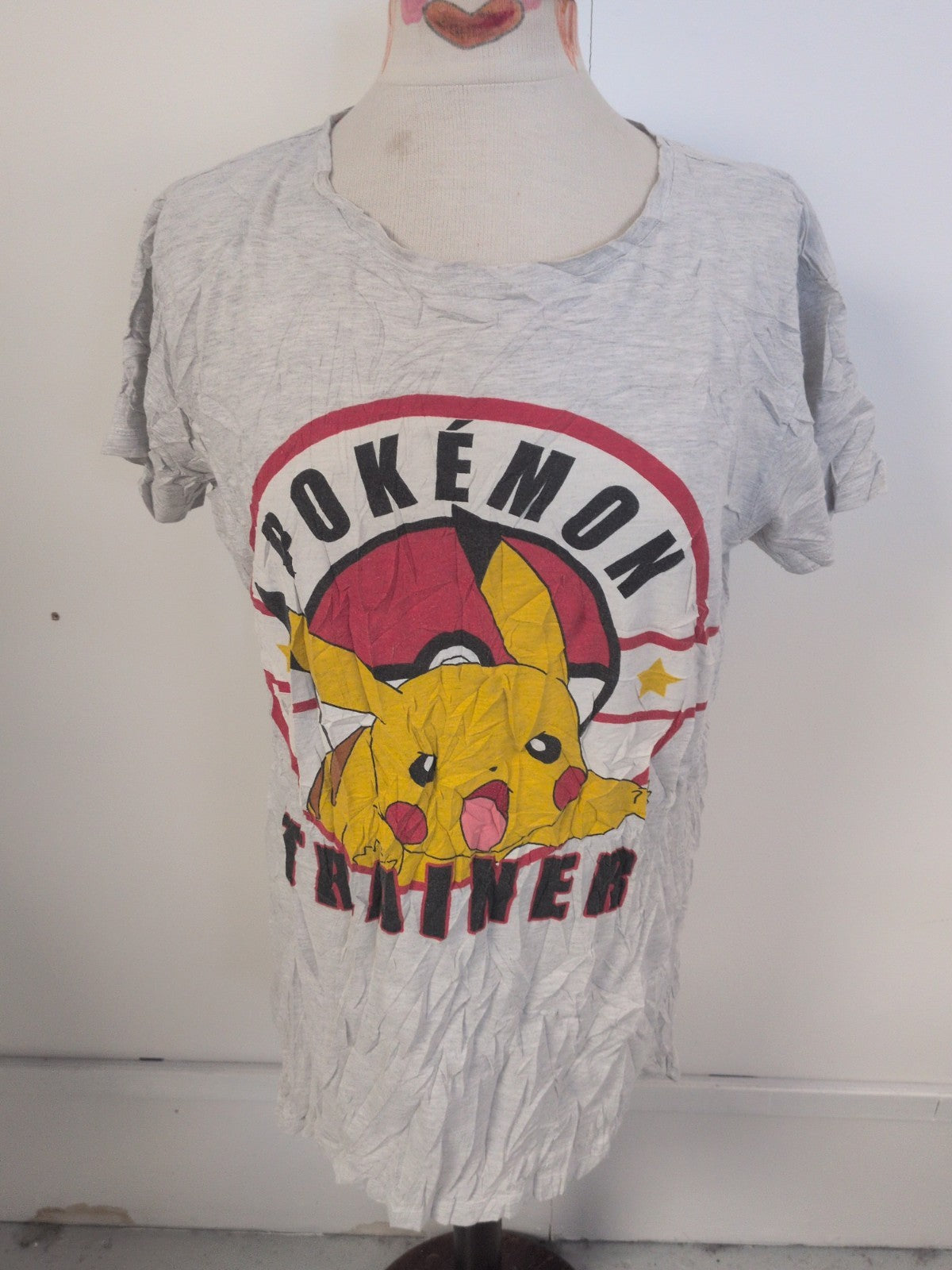Ladies Primark Size Large Grey Pokémon Pyjama Top Short Sleeve