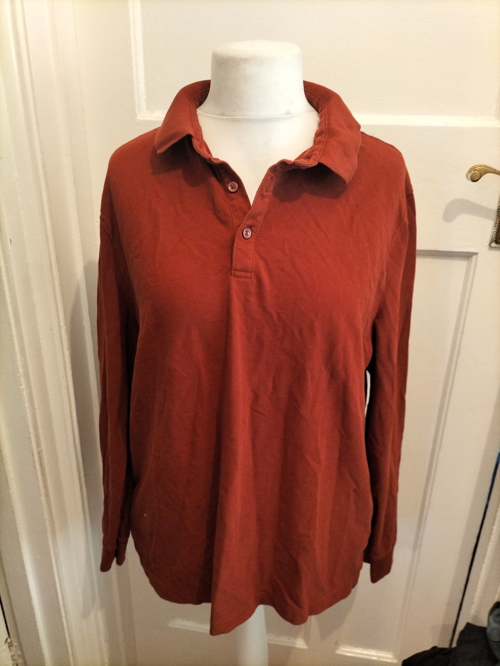 Mens Marks And Spencer Size 2XL Rust Brown Long Sleeve Polo