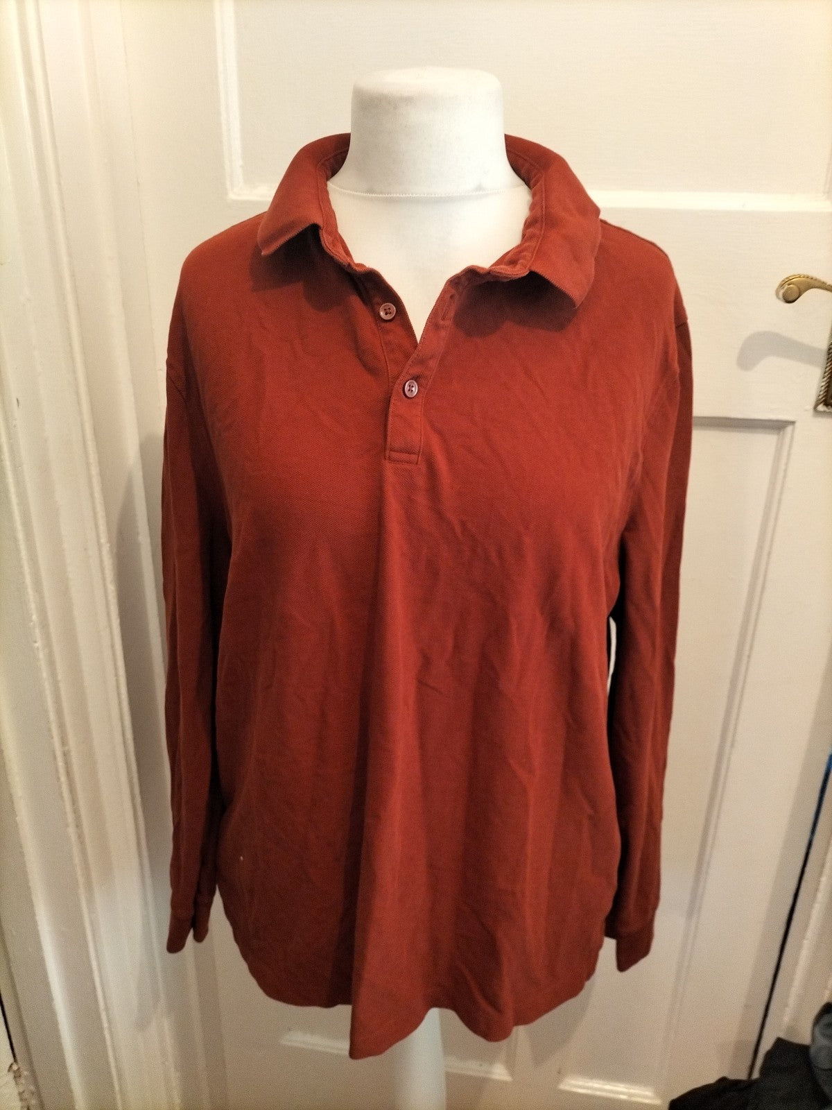 Mens Marks And Spencer Size 2XL Rust Brown Long Sleeve Polo