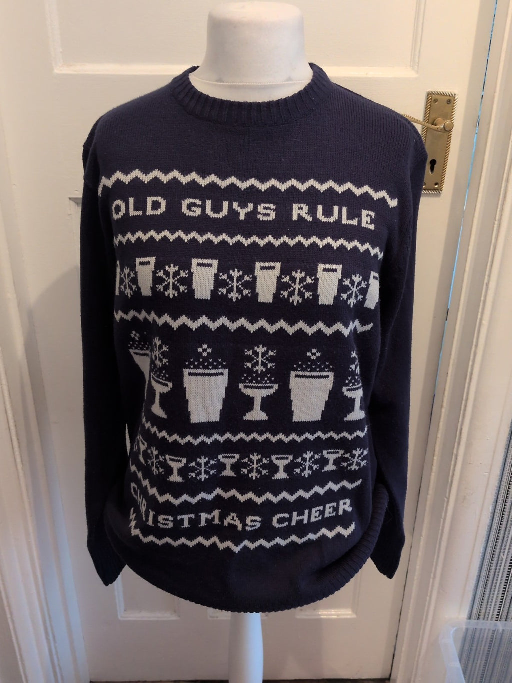 Old Guys Rule Large Navy And White Beer Pattern Pullover Jumper