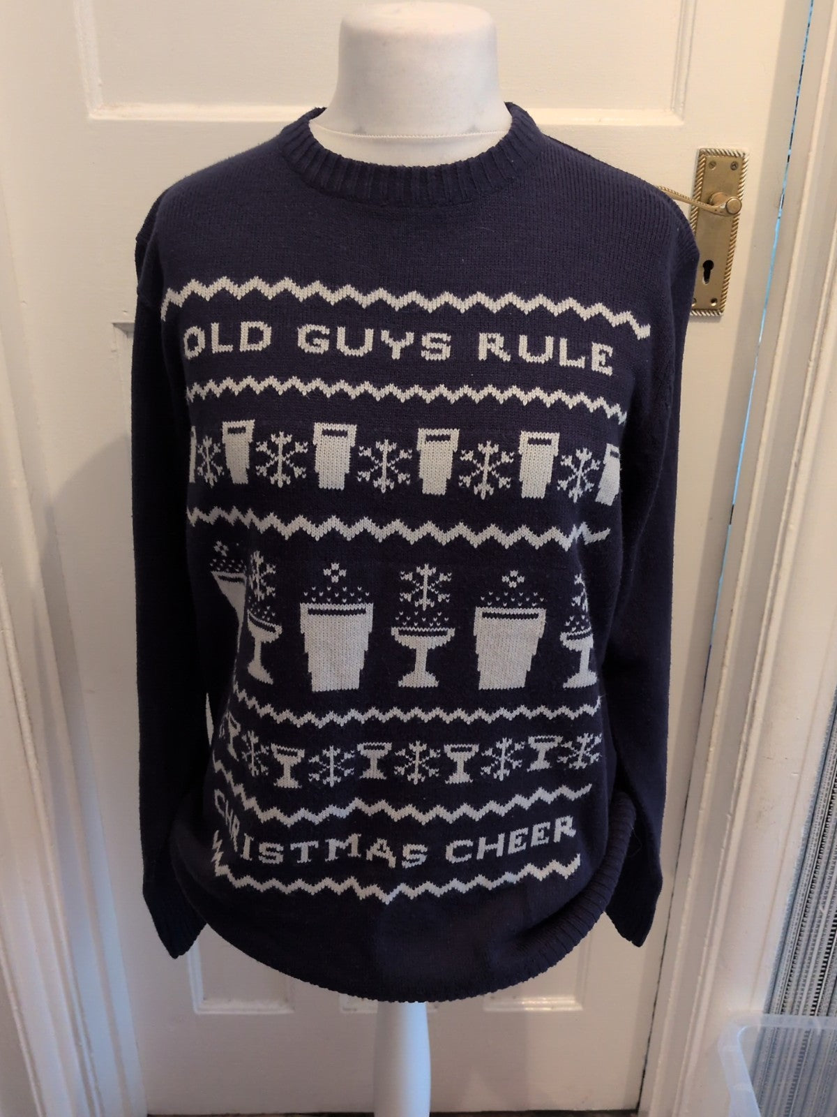 Old Guys Rule Large Navy And White Beer Pattern Pullover Jumper