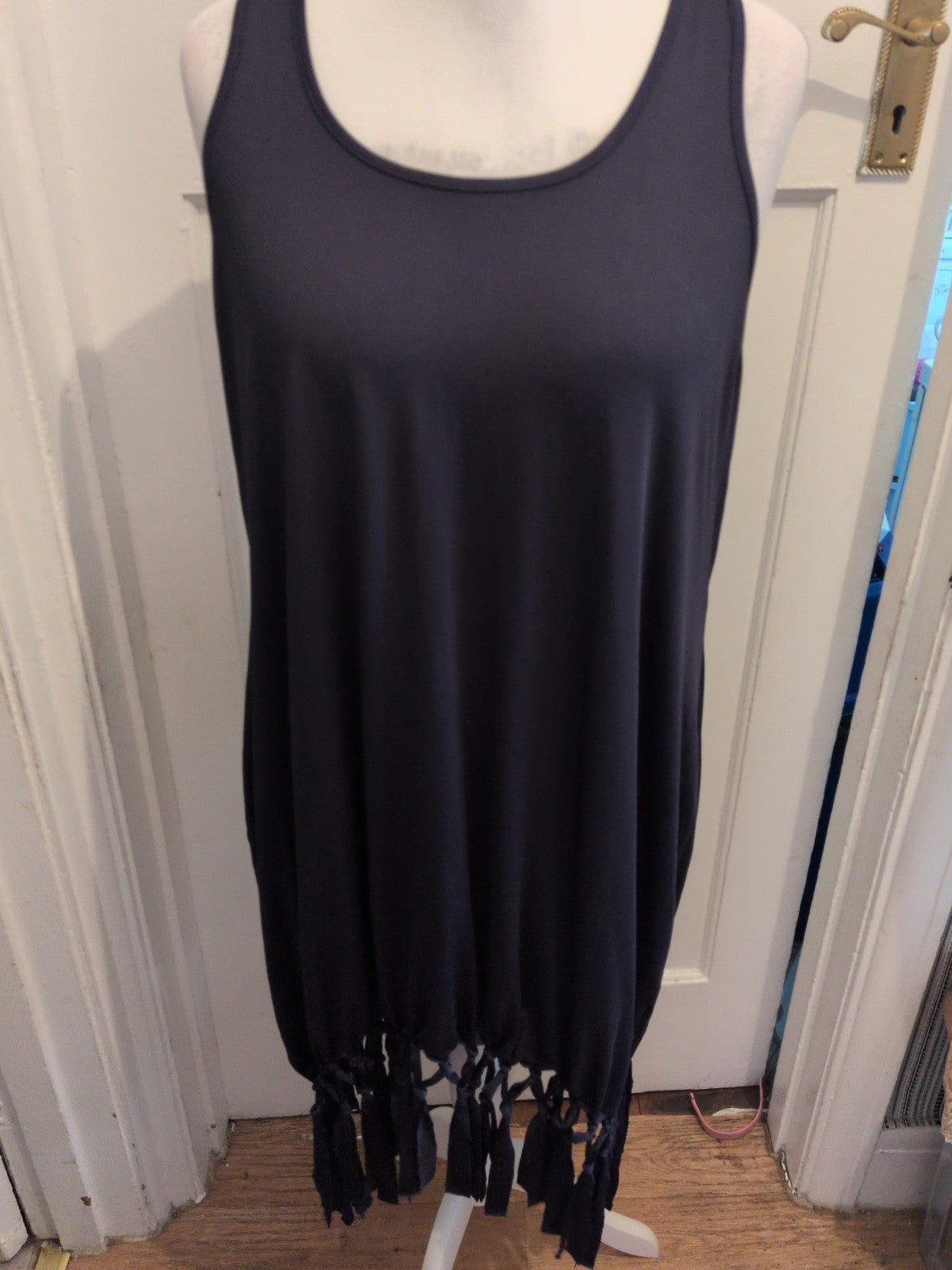 3XL Navy Sleeveless Tassel Hem Blouse Top