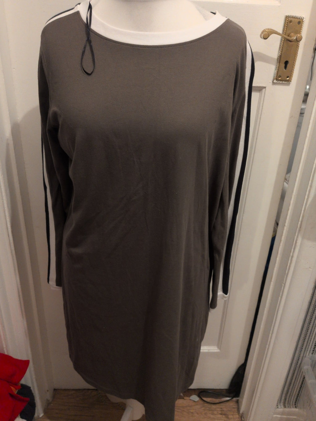 Rainbow Large Khaki With White Trim Long Sleeve Dress