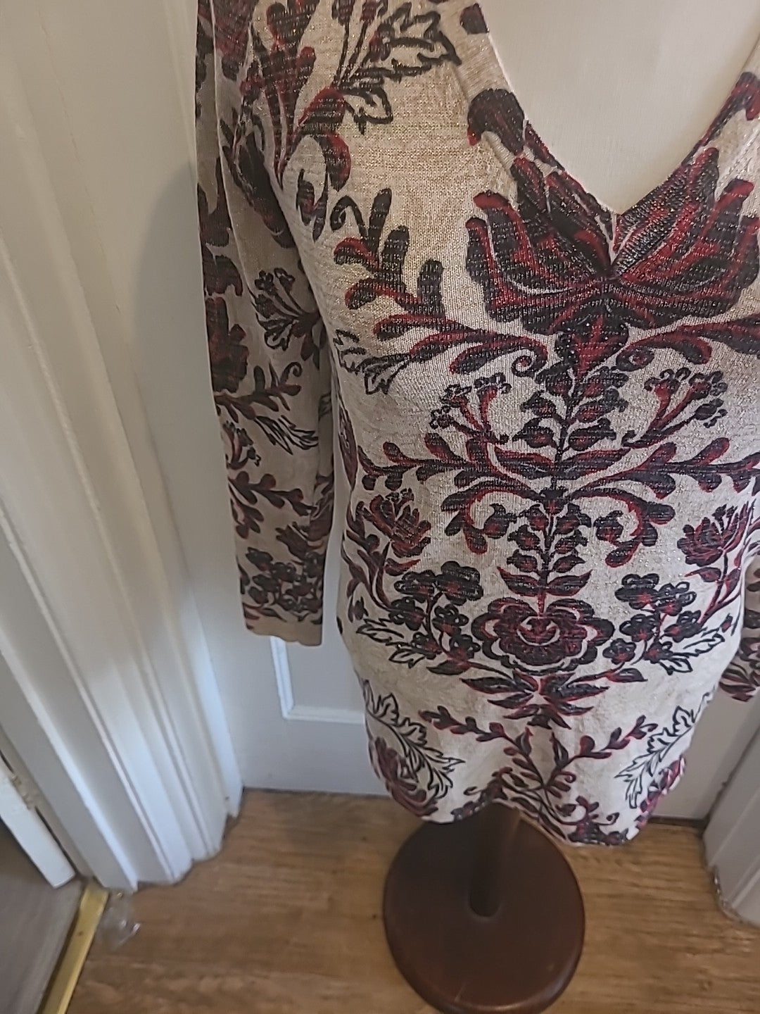 Ladies Next Size 8 Beige Black/Red Long Sleeved Longline Top