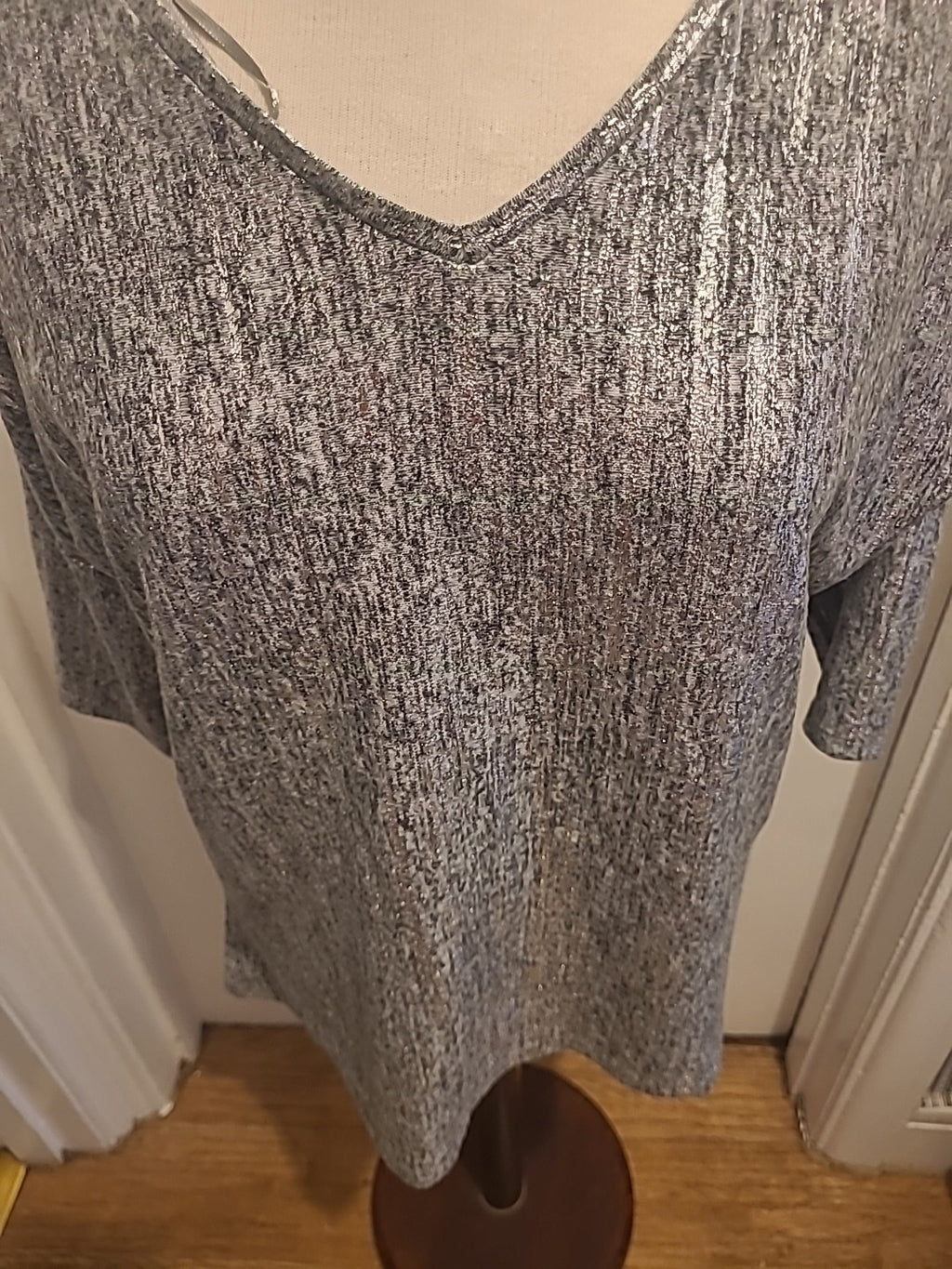 Ladies Tu Size 12 Metallic Silver Mid Sleeved Tshirt