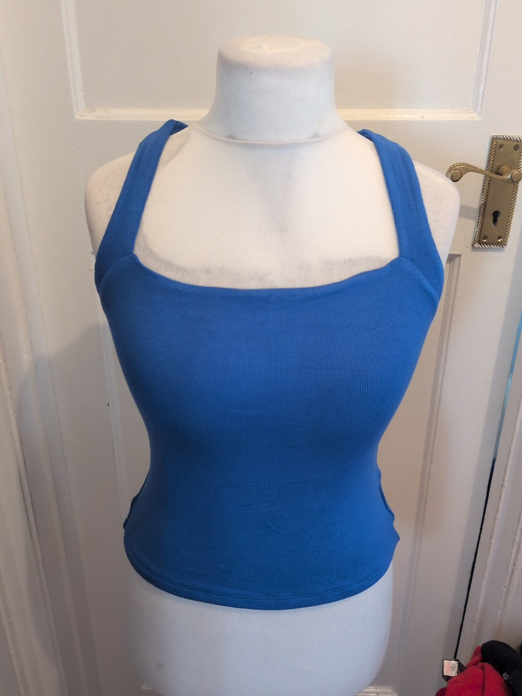 Ladies Size L Blue Square Neck Sleeveless T-shirt