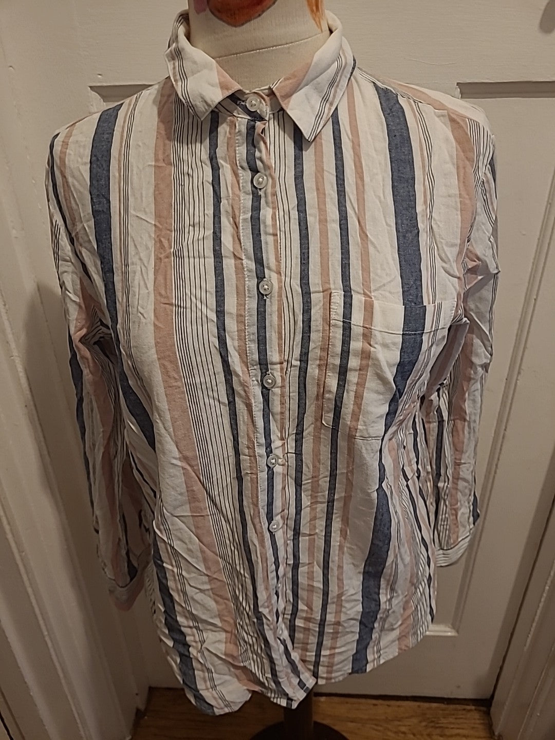 Ladies Primark Size 10 Multicoloured Striped Buttoned Long Sleeved Blouse