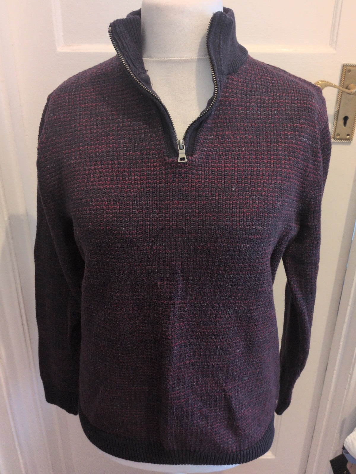 M&S Collection Large Purple And Navy Long Sleeve Collared Jumper