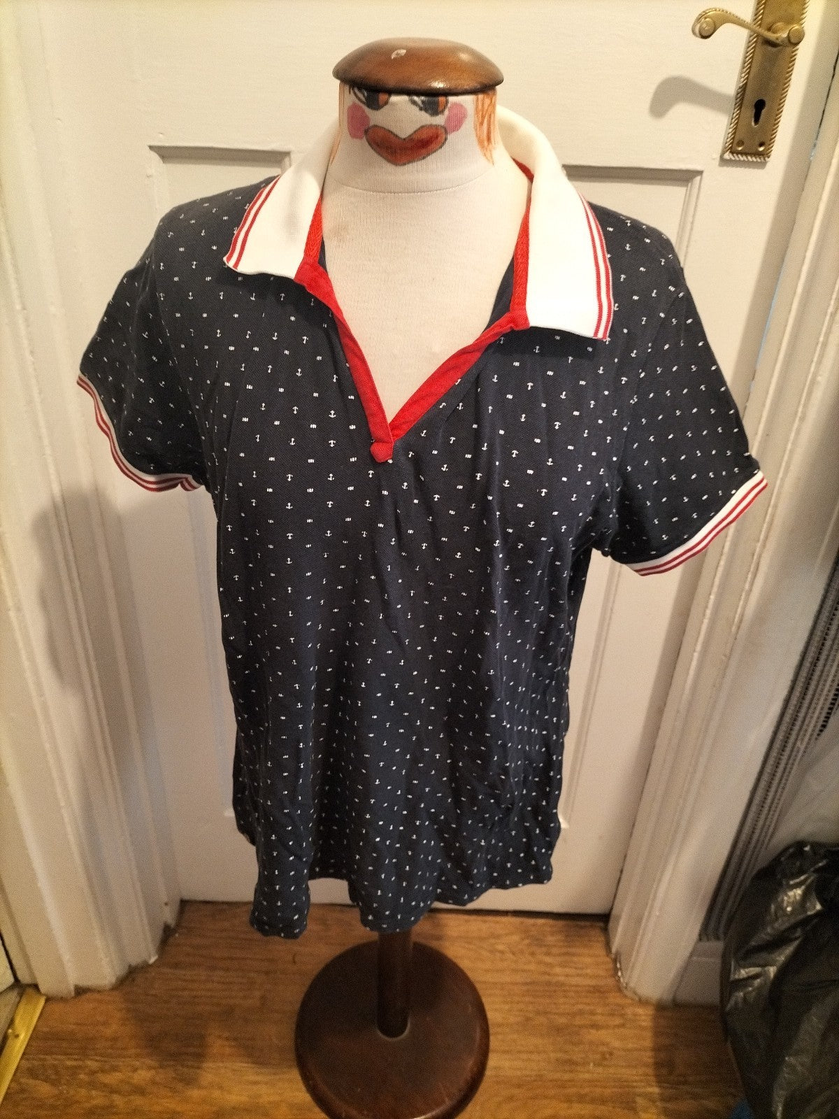 Mens Terre De Marins Size Large Navy Anchor Short Sleeved Polo
