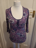 Ladies Jojo Maman Bebe Size Medium Purple Patterned Blouse Long Sleeved