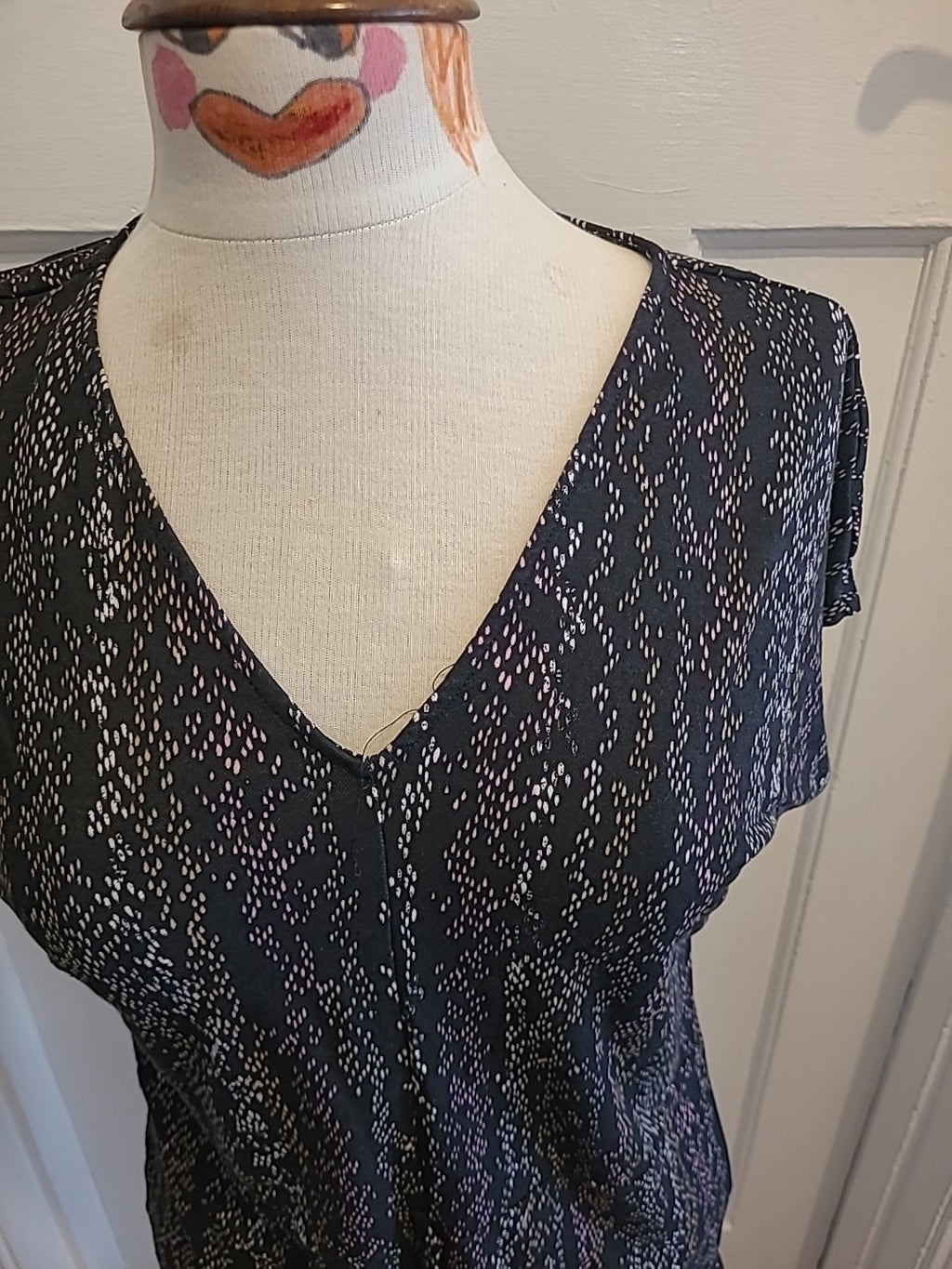Ladies Marks And Spencer Size 12 Black With Multi Detailed Short Sleeved Tshirt